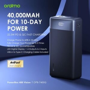 Oraimo Powerbox 400 Vision 40000mah Smart Fast Charging Digital Power Bank -2 Inputs