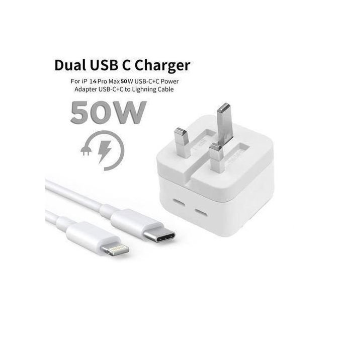 50W Dual Type C Lighting Super Fast Original Charger For Iphone 15/5pro/15promax/14 Pro Max/14 Plus/14/13 Pro Max/13 Pro/13/13 Mini/12 Pro Max/12 Pro/12/12 Mini/11 Pro Max/11...