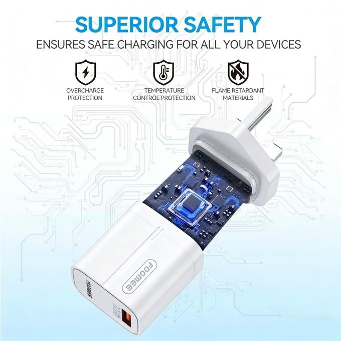 FOOMEE 18W Super Fast Charger USB-A Output+ Type-C Cable For Phones, Power Banks and Other Type-C devi