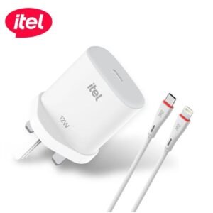 itel 12 Watts Fast iPhone Charger With Type-C to Lightning Cable - White