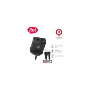 itel 12w Dual USB Port Fast Charger With Type-C Cable