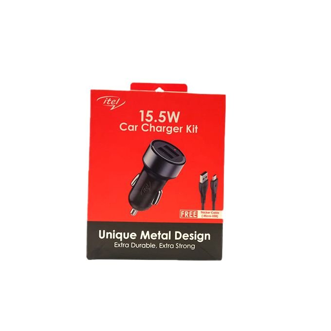itel 15.5W Dual Output Fast Car Charger With Free Cable