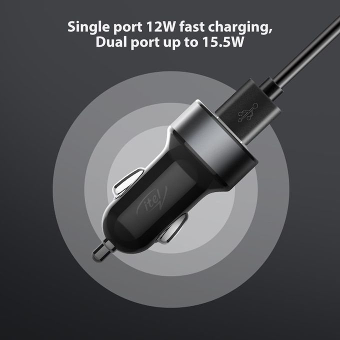 itel 15.5W Dual Output Fast Car Charger With Free Cable