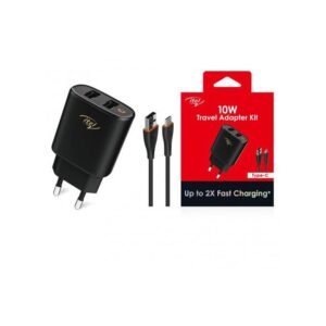 itel 2 USB Port, 2A Faster Charger With Free Type-C Cable - Black