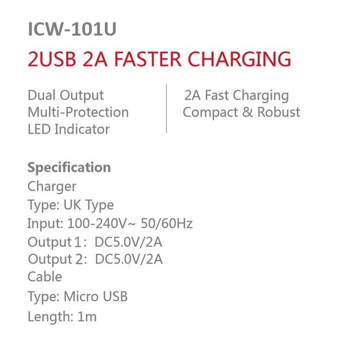 itel 2.4A Fast Charger With Free Fast Cable - White