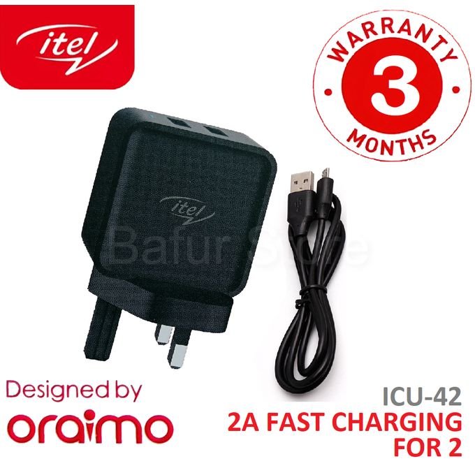 itel 2A Fast Charging For 2 Charging Kit With Fast Cable - Black