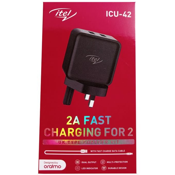 itel 2A Fast Charging For 2 Charging Kit With Fast Cable - Black
