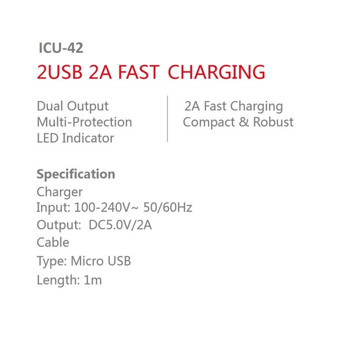 itel 2A Fast Charging For 2 Charging Kit With Fast Cable - Black