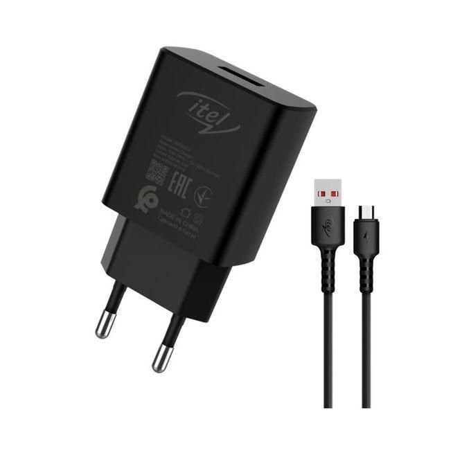 itel 5V 1A Fast Charger + Free Micro USB Cable – Black
