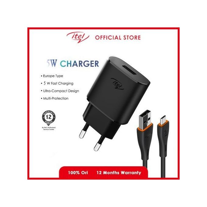 itel 5W Mini Size Efficient Charger With Micro USB Cable