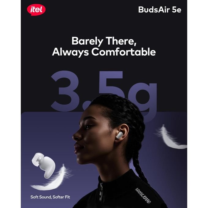 itel BudsAir 5e Ultra Lightweight In-Ear Earbuds 39H Playtime IP54 Portable IEW-52 -Black