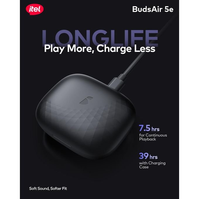 itel BudsAir 5e Ultra Lightweight In-Ear Earbuds 39H Playtime IP54 Portable IEW-52 -Black