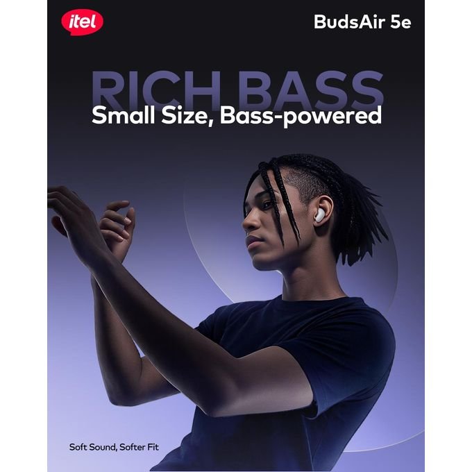 itel BudsAir 5e Ultra Lightweight In-Ear Earbuds 39H Playtime IP54 Portable IEW-52 -Black