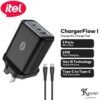 itel Charger-Flow Charger 65W GaN Super-Fast Laptop Charger PD3.0 & QC3.0 Triple Port Kit Charger ICW-652U
