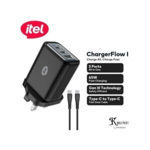 itel Charger-Flow I 65W GaN Super-Fast Laptop Charger PD3.0 & QC3.0 Triple Port Kit Charger ICW- 652U