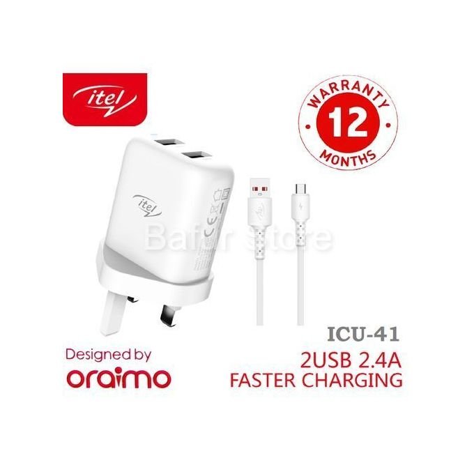itel Dual USB Port Fast Charger + Free Cable -