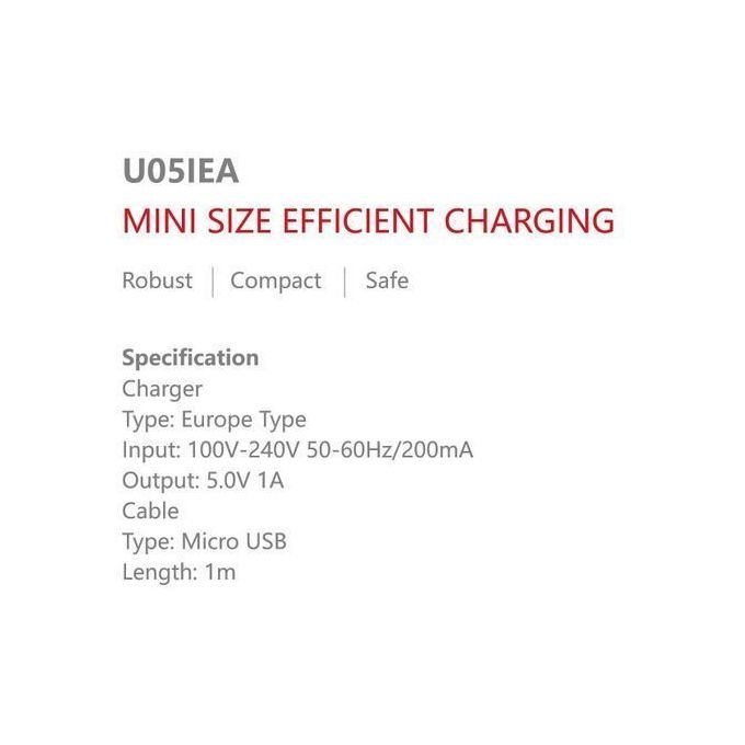 itel Mini Size Efficient Charger + Free 1m Micro USB Cable -Black