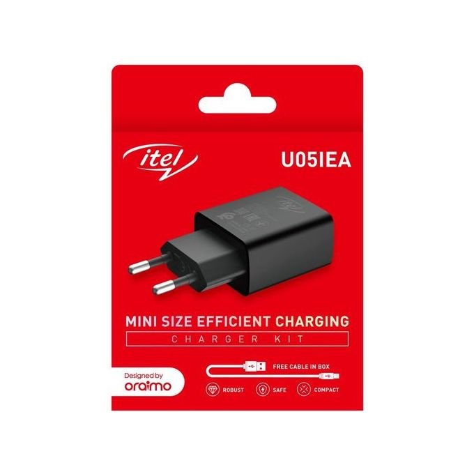 itel Mini Size Efficient Charger + Free USB Cable -Black
