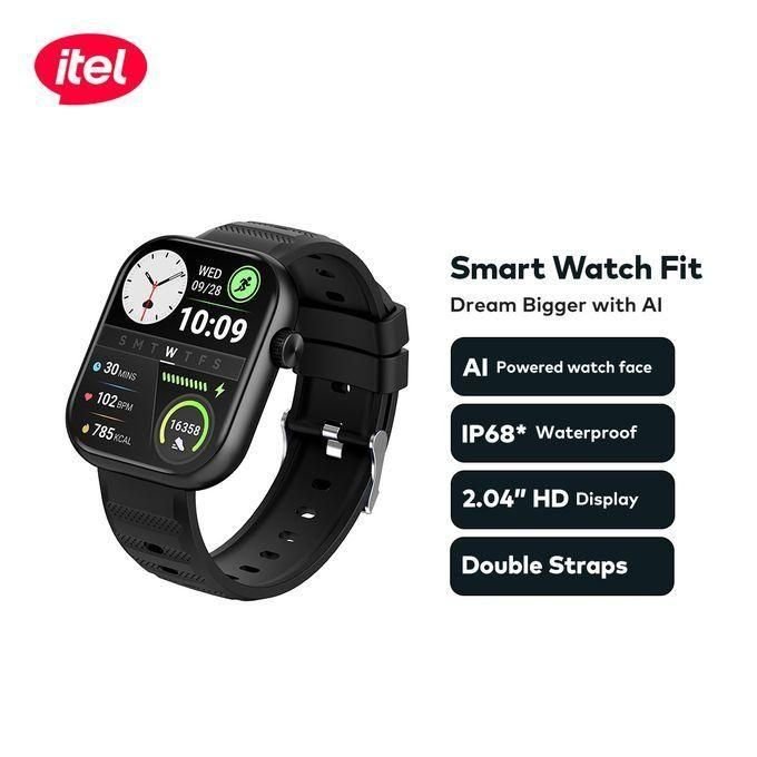 itel Smart Watch Fit 020 BT Call/notification , Ai Powered, 2straps Colour Black