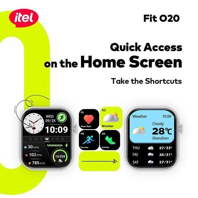 itel Smart Watch Fit 020 BT Call/notification , Ai Powered, 2straps Colour Black