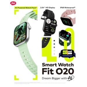 itel Smart Watch Fit 020 BT Call/notification , Ai Powered, 2straps Colour Black