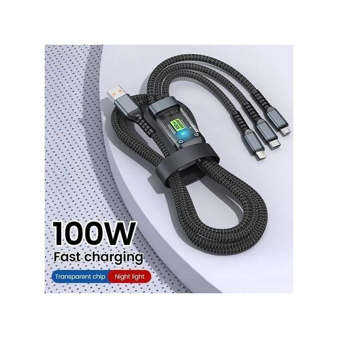 Oraimo 3-in-1 Fast Charging Cable Fast Charger Black