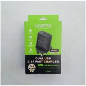 Oraimo Dual USB Port 2.4A Smart Super Speedy Fast Charger With Android USB Cable- Black