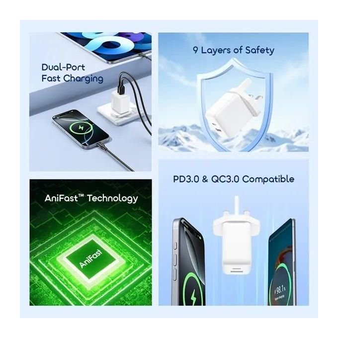 Oraimo Fast Charging Charger Kit + Free Type-C Cable PowerCube 201 UK Type Plug 20W Charger Kit