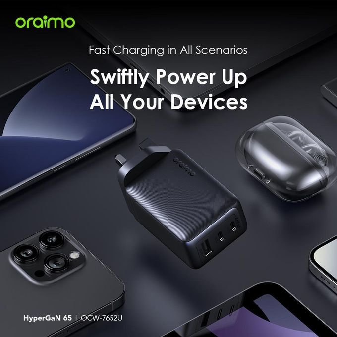 Oraimo HyperGaN 65 Wall Charger Kit with 100W CC Cable Support Laptop Charging