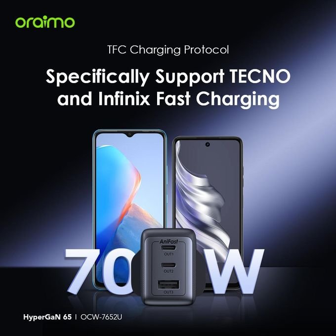 Oraimo HyperGaN 65 Wall Charger Kit with 100W CC Cable Support Laptop Charging