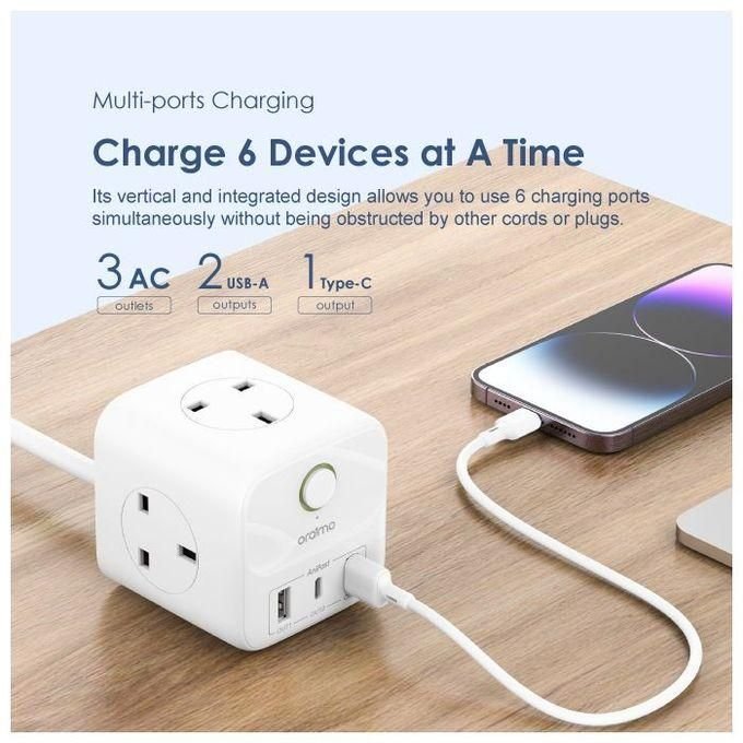 Oraimo PowerHub C 6-In-1 Smart Fast Charging High Security Small And Portable Power Expansion Cube