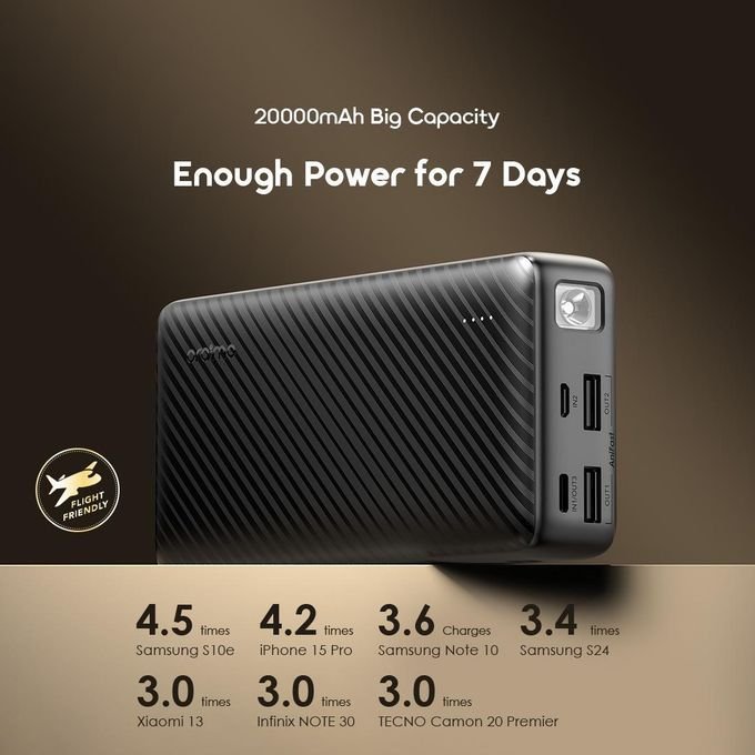 Oraimo Traveler 15 Power Bank 20000mAh 15W Type-C Fast Charging with LED Torch