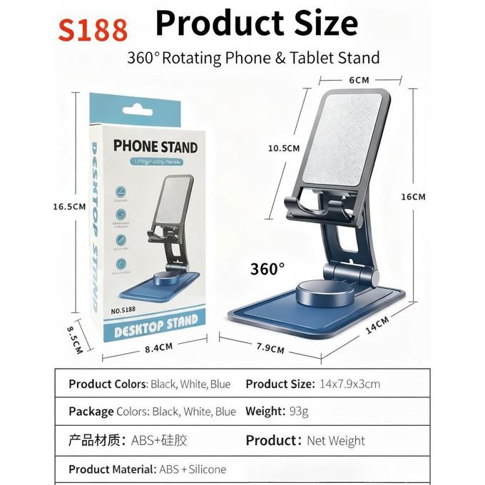 1 Piece Black Desktop Phone Tablet Holder 360 Degree Rotation ABS Silicone Black and White Suitable for Video Watching Office Home