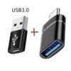 2PCS USB 3.0 To Type C & Type C to USB OTG Adapter Converter for PC Android Iphone MacBook Car USB - Black