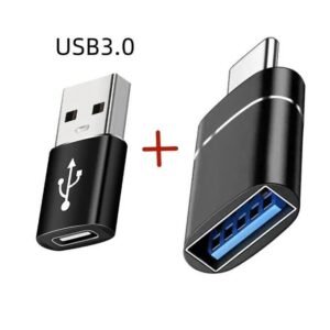 2PCS USB 3.0 To Type C & Type C to USB OTG Adapter Converter for PC Android Iphone MacBook Car USB - Black