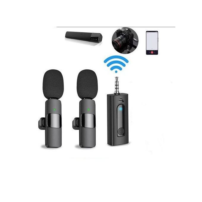 3.5mm Wireless Speaker Smartphone Interview Lavalier 2 Microphones