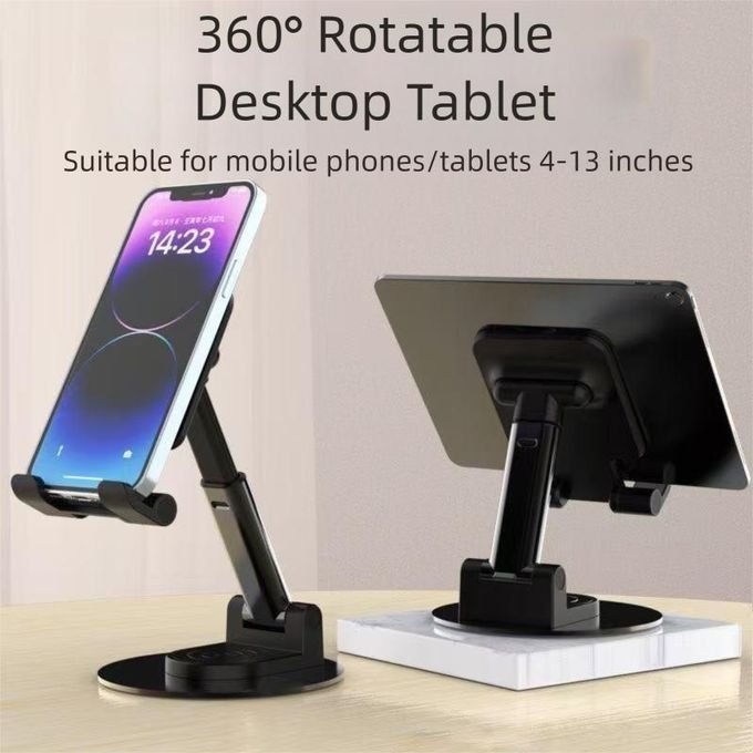 360° Rotatable Desktop Tablet & Phone Holder – Foldable, Adjustable, Compatible with Smartphones & iPad