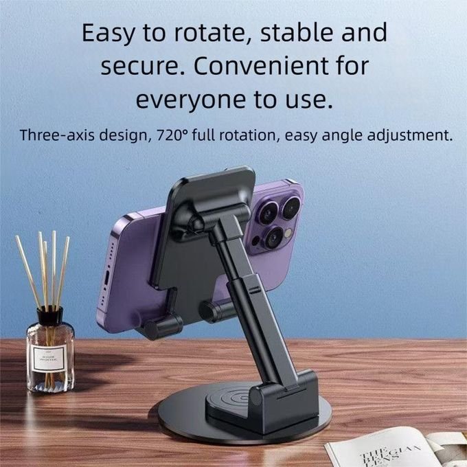 360° Rotatable Desktop Tablet & Phone Holder – Foldable, Adjustable, Compatible with Smartphones & iPad