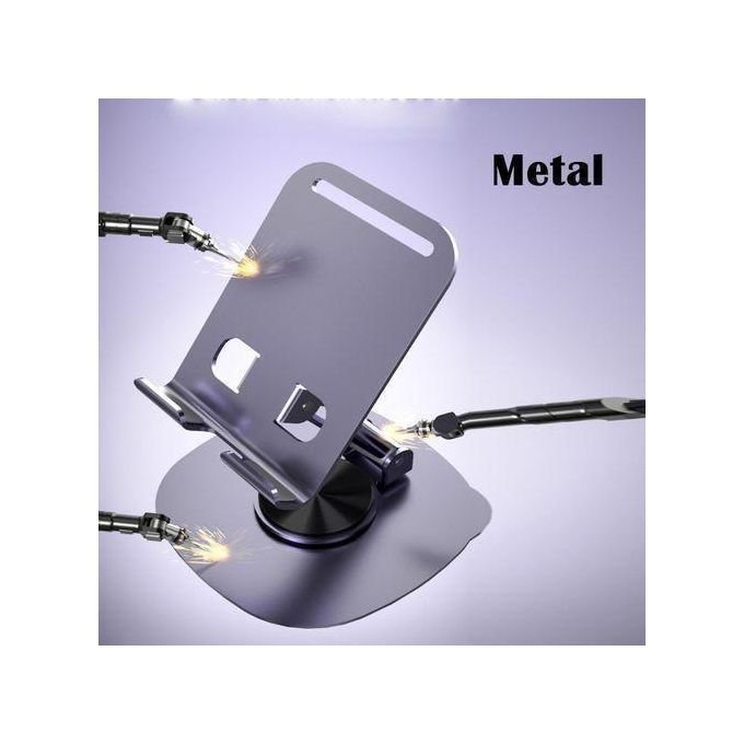 360° Rotatable + Foldable Metal Phone Stand, Adjustable Desk Holder, Non-Slip Base for Phones & Tablets | Study, Tiktok, Facetime, Live Stream