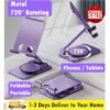 360° Rotatable + Foldable Metal Phone Stand, Adjustable Desk Holder, Non-Slip Base for Phones & Tablets | Study, Tiktok, Facetime, Live Stream