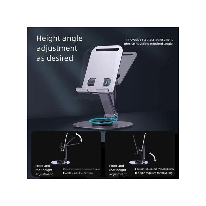360° Rotatable + Foldable Metal Phone Stand, Adjustable Desk Holder, Non-Slip Base for Phones & Tablets | Study, Tiktok, Facetime, Live Stream