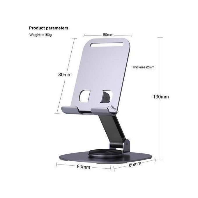 360° Rotatable + Foldable Metal Phone Stand, Adjustable Desk Holder, Non-Slip Base for Phones & Tablets | Study, Tiktok, Facetime, Live Stream