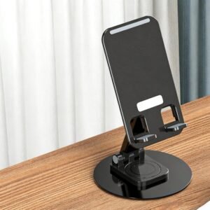 360° Rotating Adjustable Foldable Mobile Phone Holder iPad Tablet Stand Holder for Desk Compatible with Phone Tablet iPad Portable Monitor Stand, Black