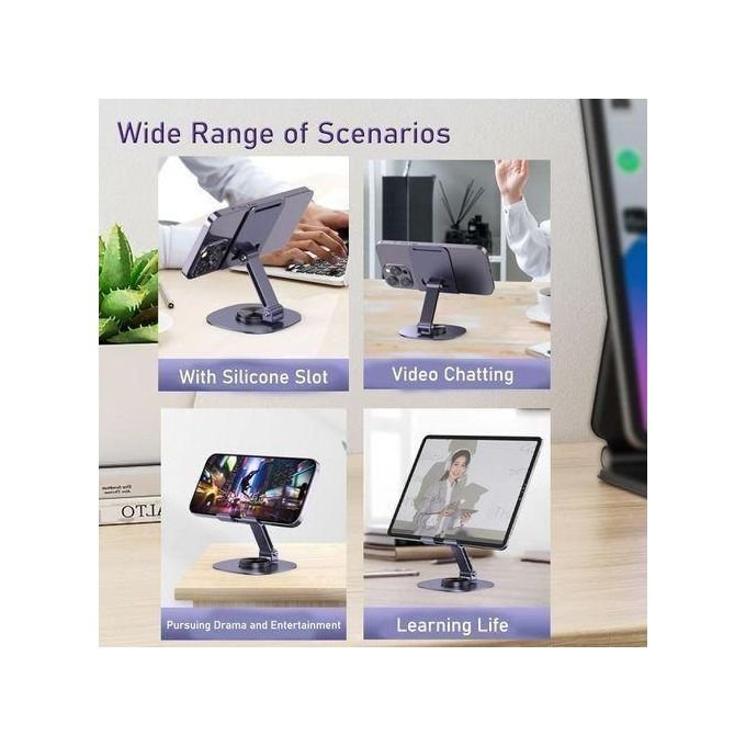 360° Rotating Aluminum Phone Stand - Gray - Adjustable Holder for Desk