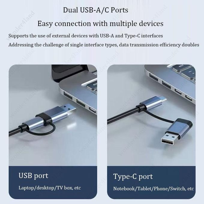 4-in-1 Dual-Head USB Hub, High-Speed USB 3.0 Splitter Adapter with 4 Ports