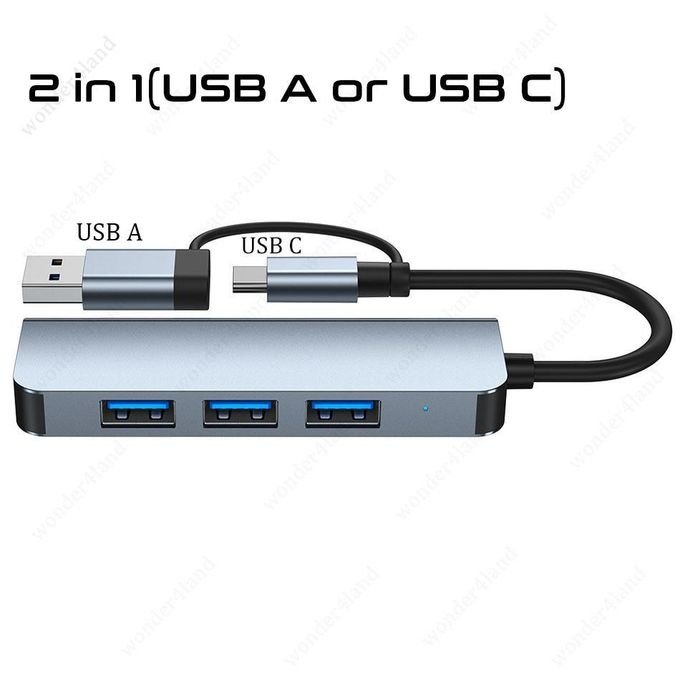 4-in-1 Dual-Head USB Hub, High-Speed USB 3.0 Splitter Adapter with 4 Ports