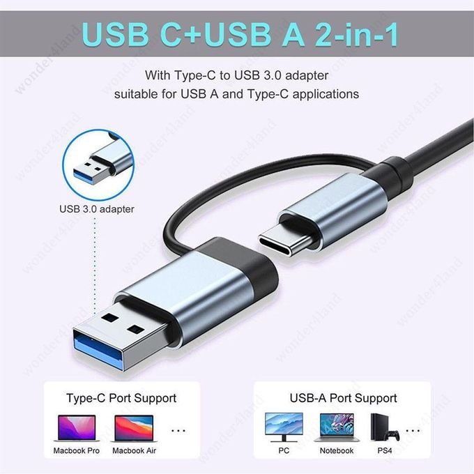 4-in-1 Dual-Head USB Hub, High-Speed USB 3.0 Splitter Adapter with 4 Ports