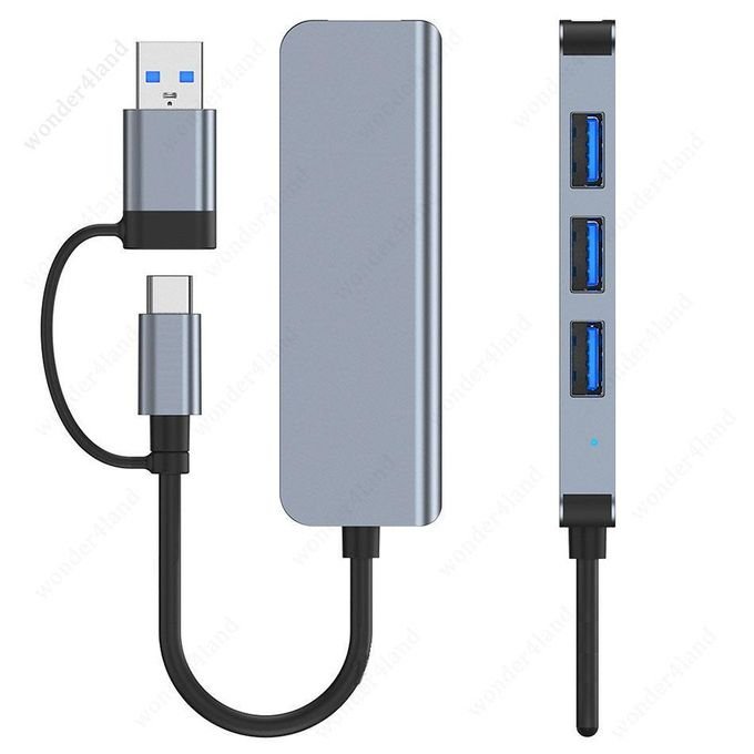 4-in-1 Dual-Head USB Hub, High-Speed USB 3.0 Splitter Adapter with 4 Ports