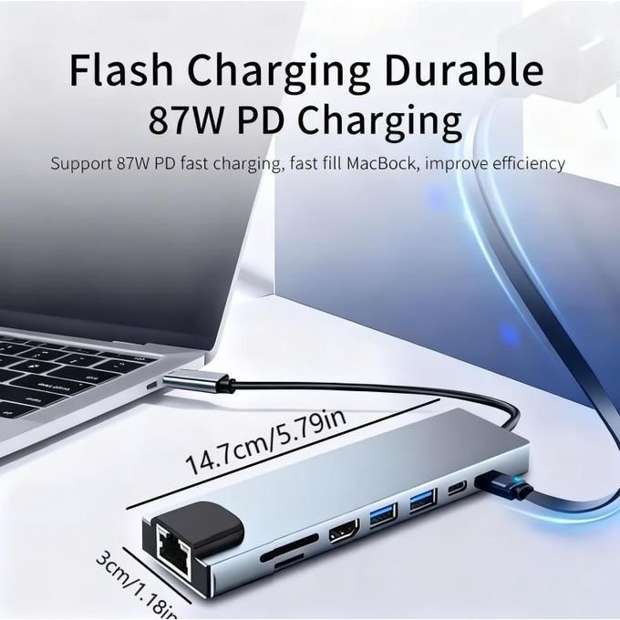 8 In 1 USB C Adapter,USB C Hub,RJ45 Ethernet HDMI Adapter,USB 3.0/2.0, PD 100W, SD TF Card