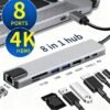 8 In 1 USB C Adapter,USB C Hub,RJ45 Ethernet HDMI Adapter,USB 3.0/2.0, PD 100W, SD TF Card
